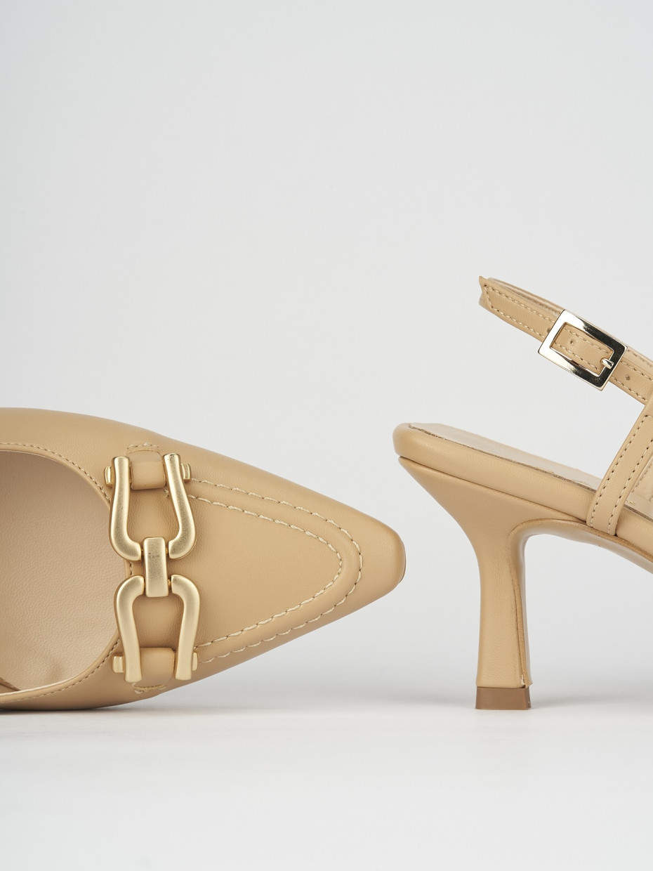 Décolleté e slingback tacco 7cm pelle beige