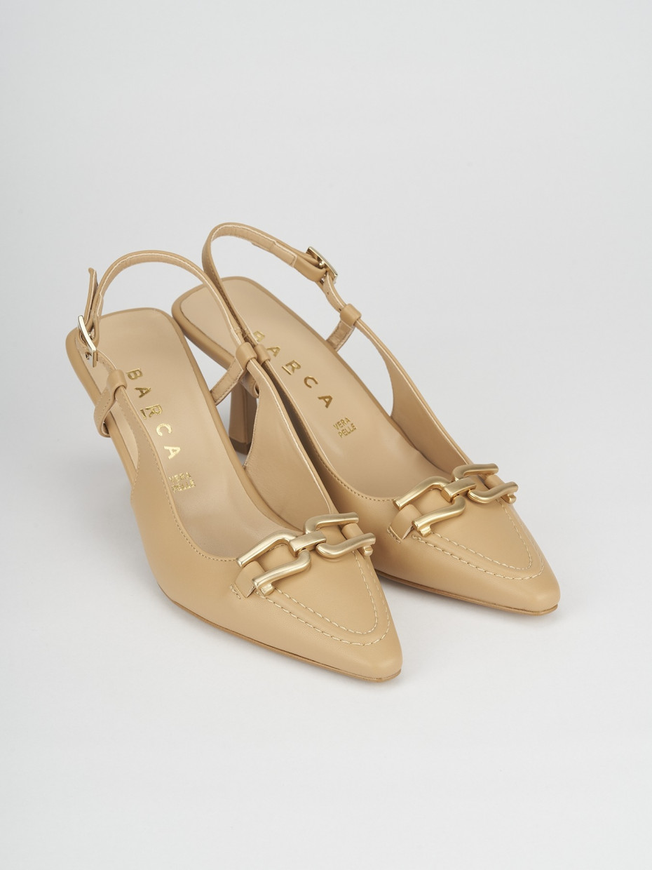 Décolleté e slingback tacco 7cm pelle beige