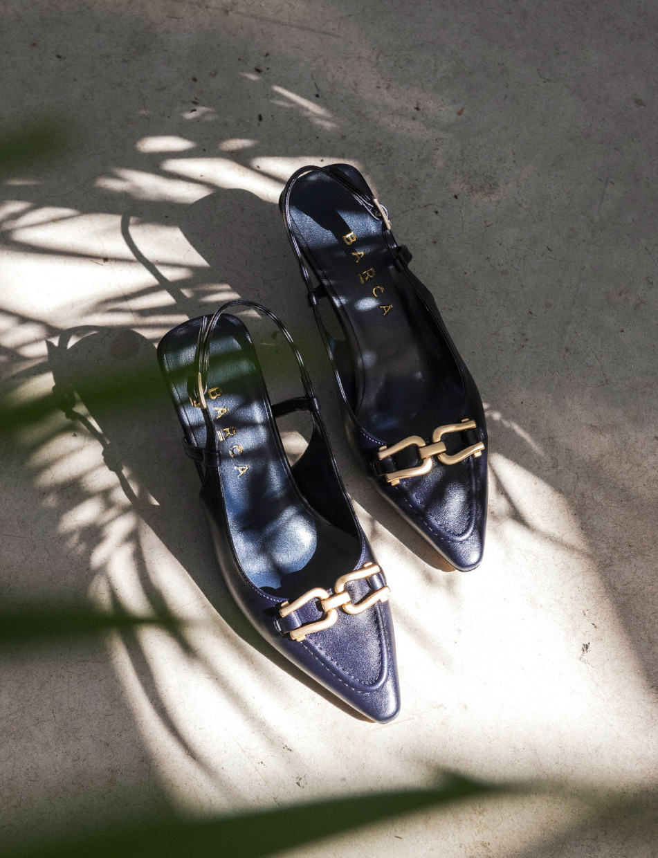Décolleté e slingback tacco 7cm pelle blu