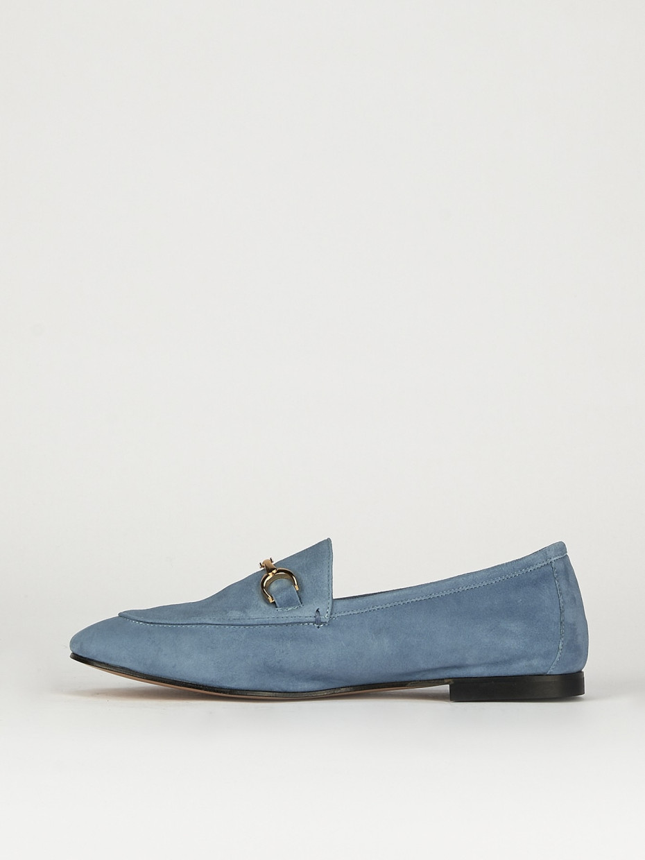 Mocassino tacco 1 cm azzurro camoscio
