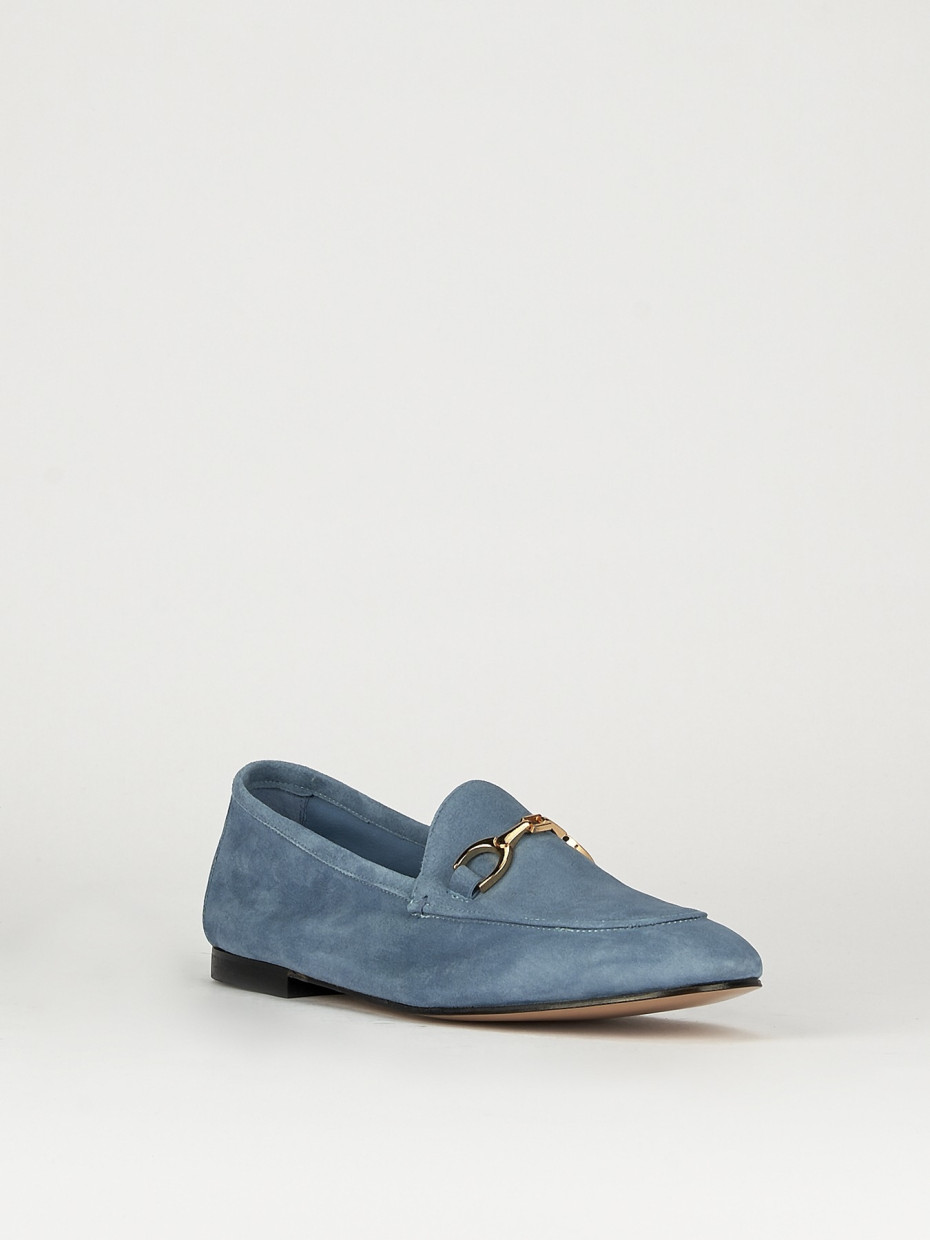 Mocassino tacco 1 cm azzurro camoscio