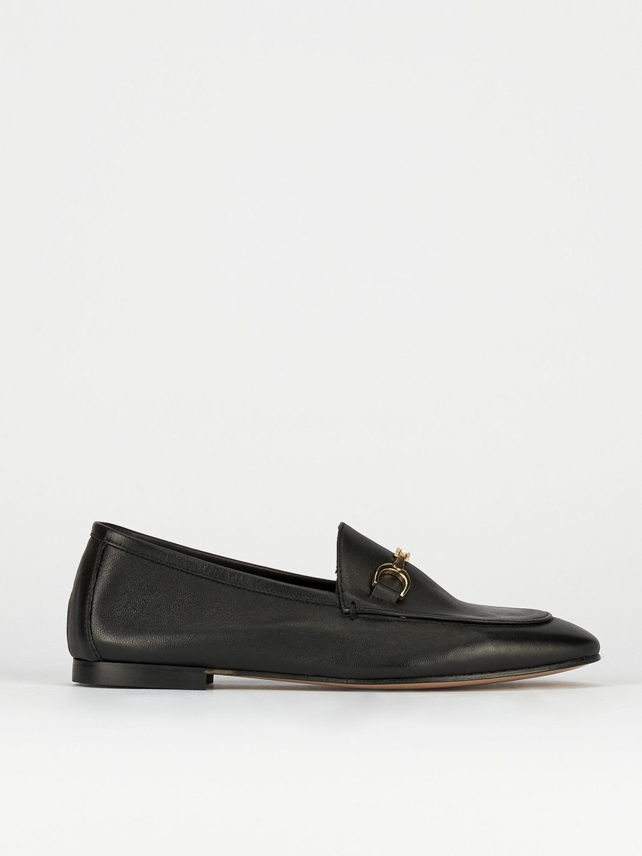 Mocassino tacco 1 cm nero pelle