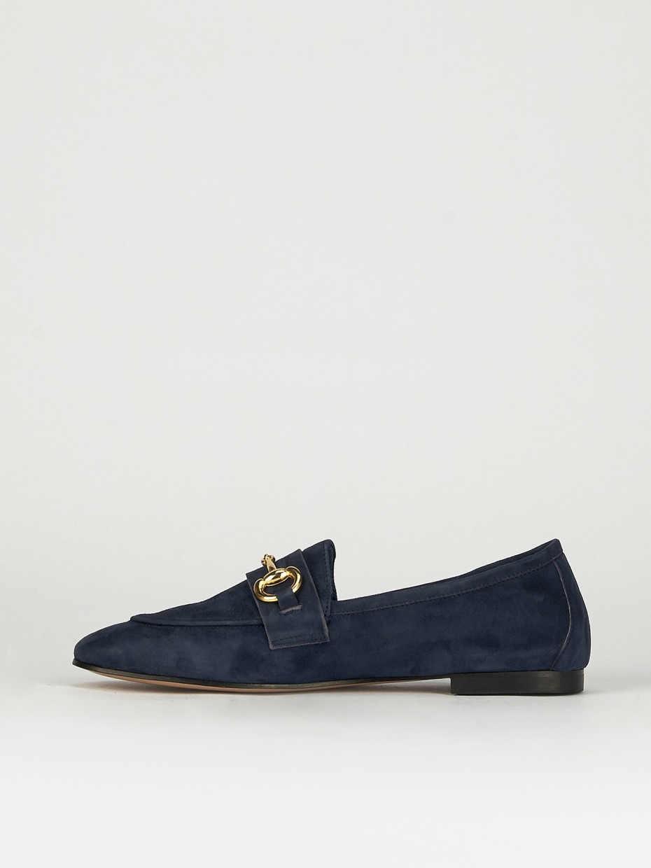 Mocassino tacco 1 cm blu camoscio