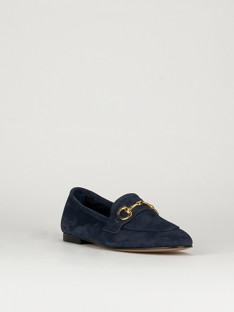 Mocassino tacco 1 cm blu camoscio