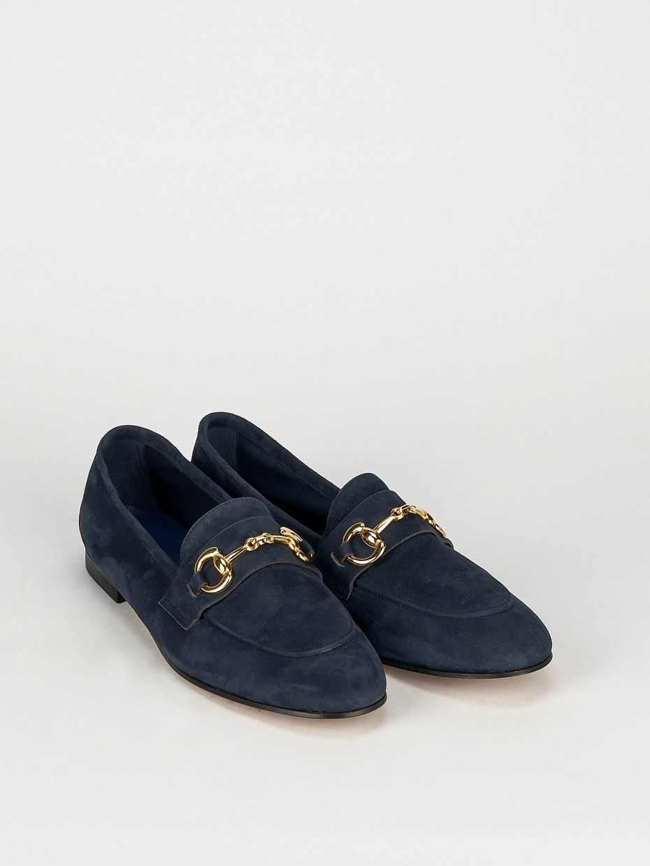 Mocassino tacco 1 cm blu camoscio