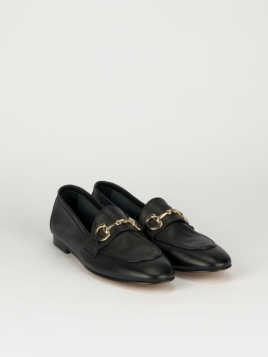 Mocassino tacco 1 cm nero pelle
