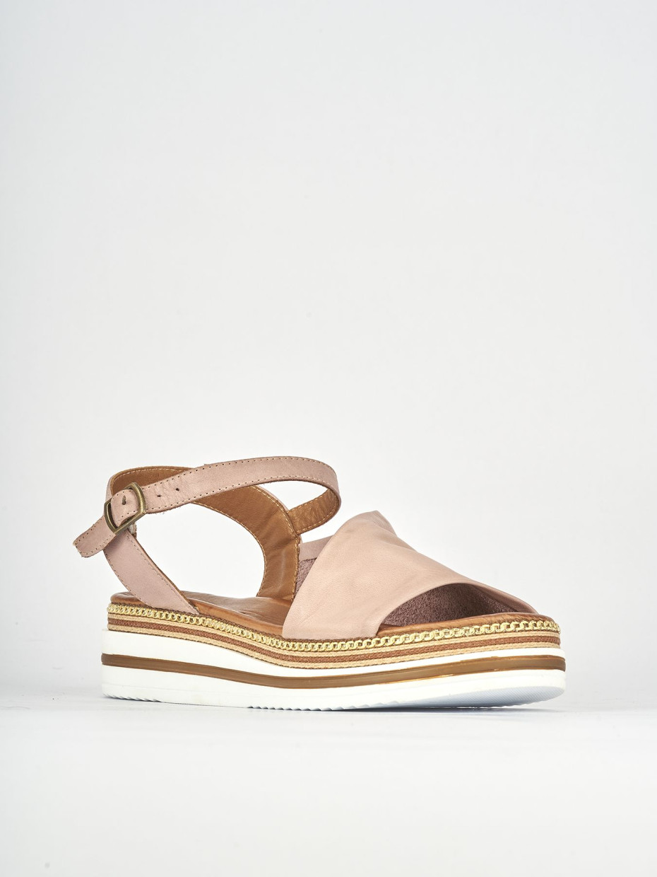 Wedge heels heel 3 cm pink leather