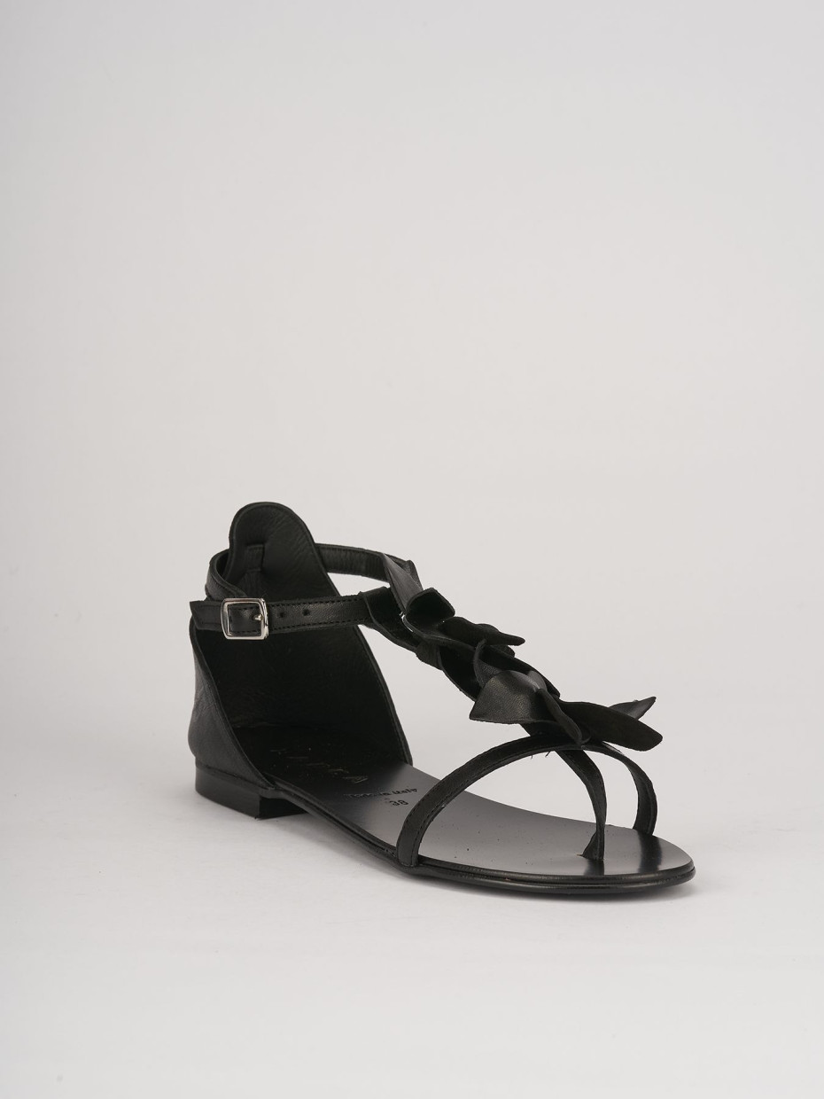 Low heel sandals heel 1 cm black leather