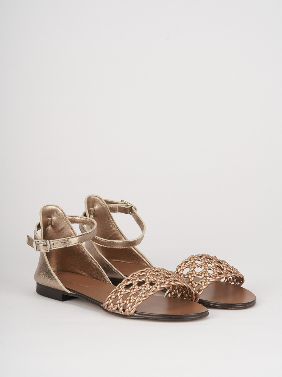 Low heel sandals heel 1 cm bronze leather