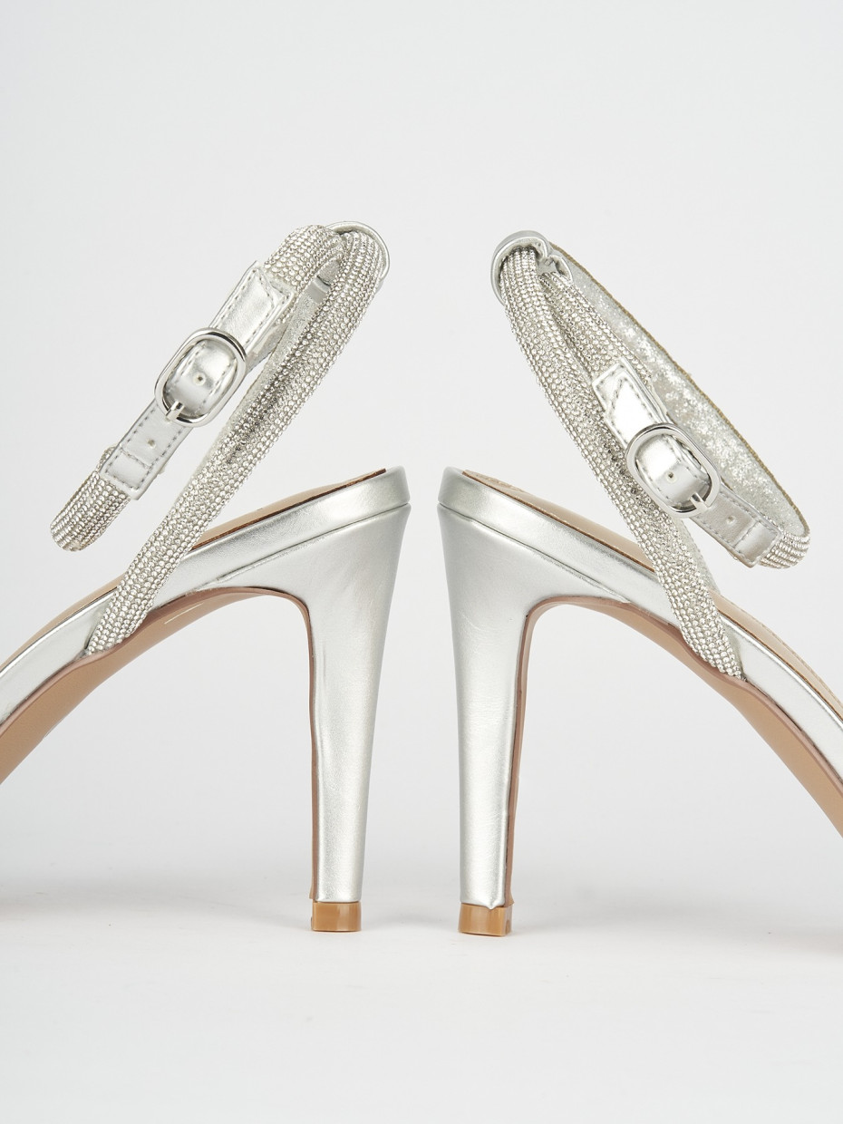 Sandali tacco 9cm pelle argento