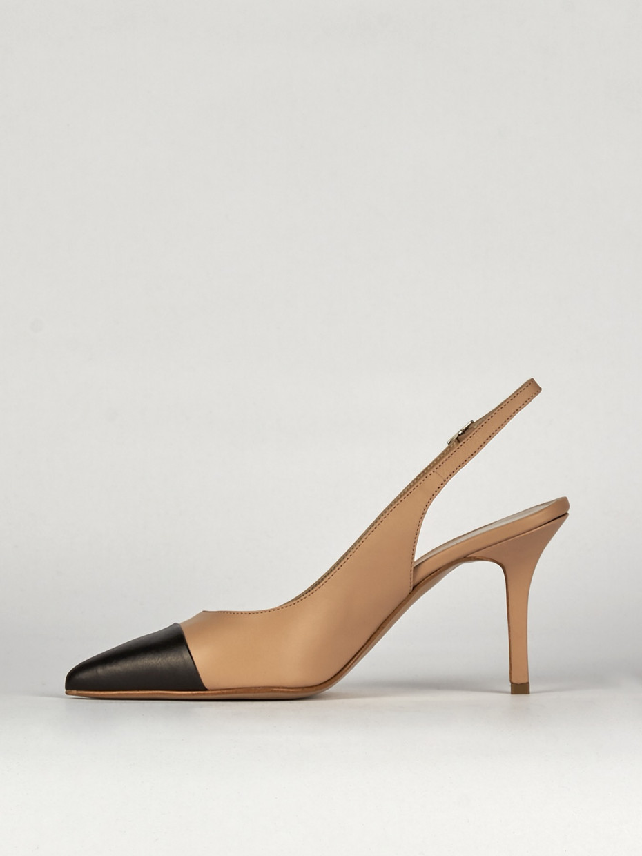Slingback decoltè tacco 7 cm nero pelle