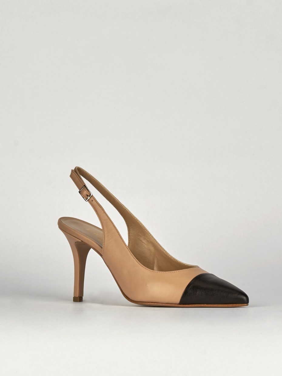 Slingback decoltè tacco 7 cm nero pelle