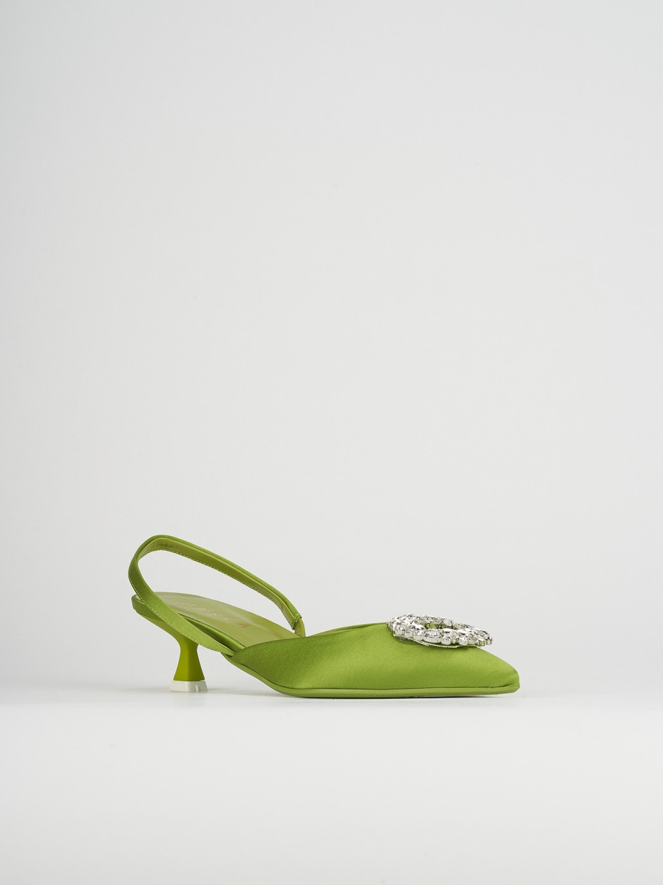 Pumps woman heel 5 cm green satin Barca Stores