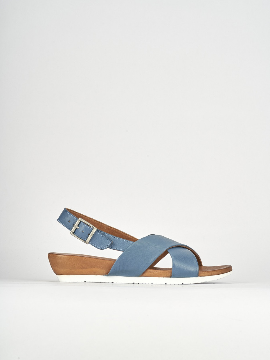 Sandalo zeppa 3 cm azzurro pelle