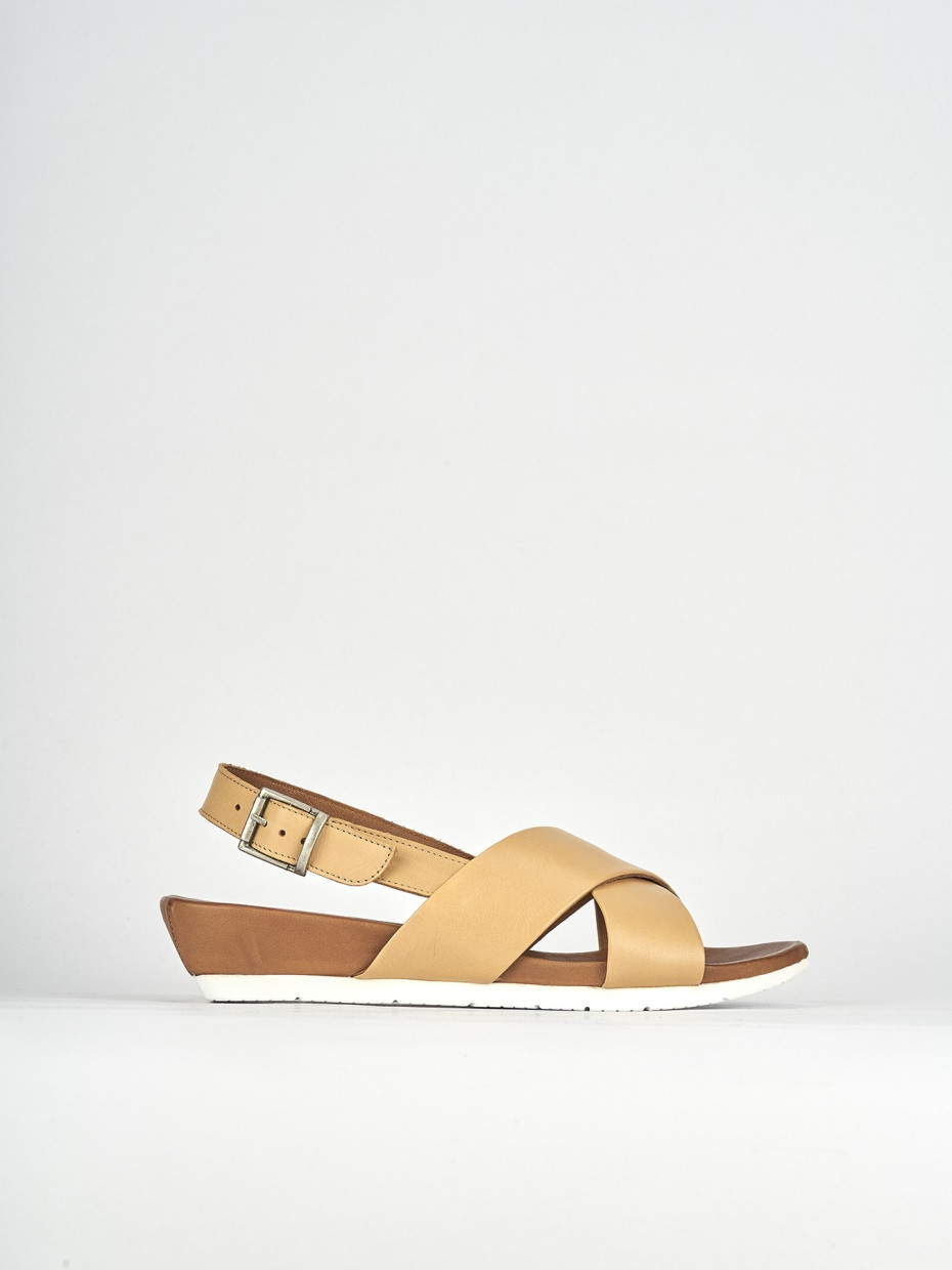 Sandalo zeppa 3 cm beige pelle