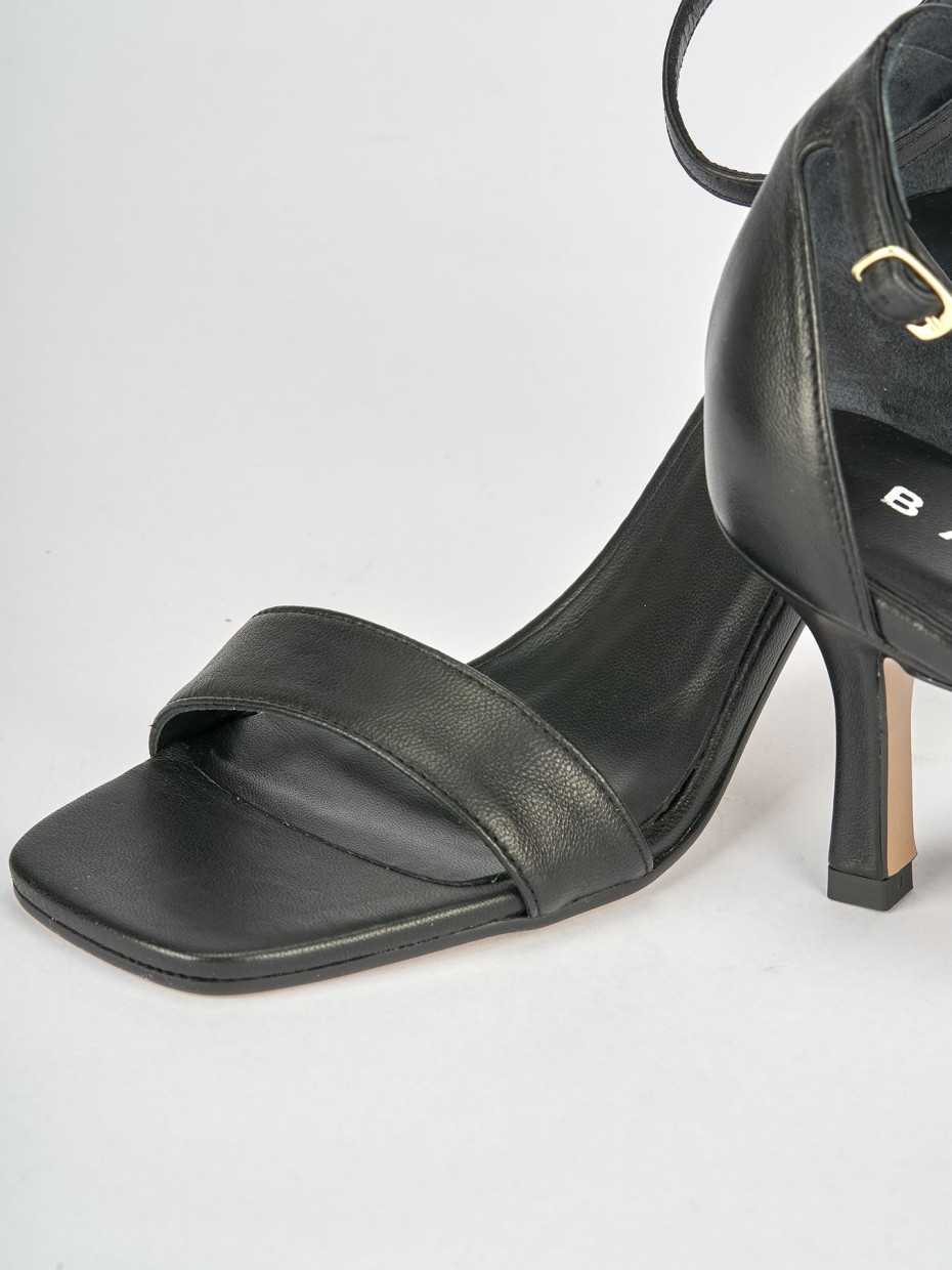 Black leather sandals heels sales