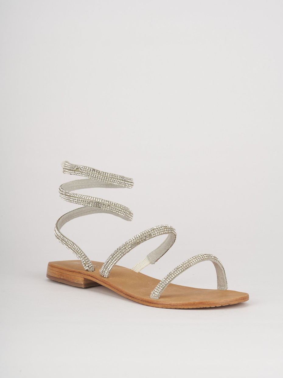 Low heel sandals heel 1 cm white leather