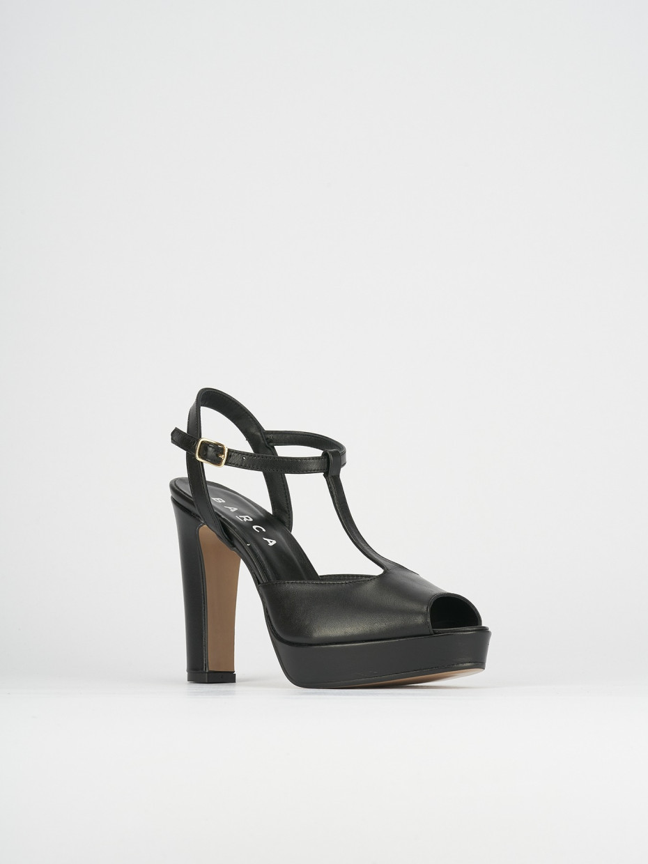 High heel sandals heel 9 cm black leather