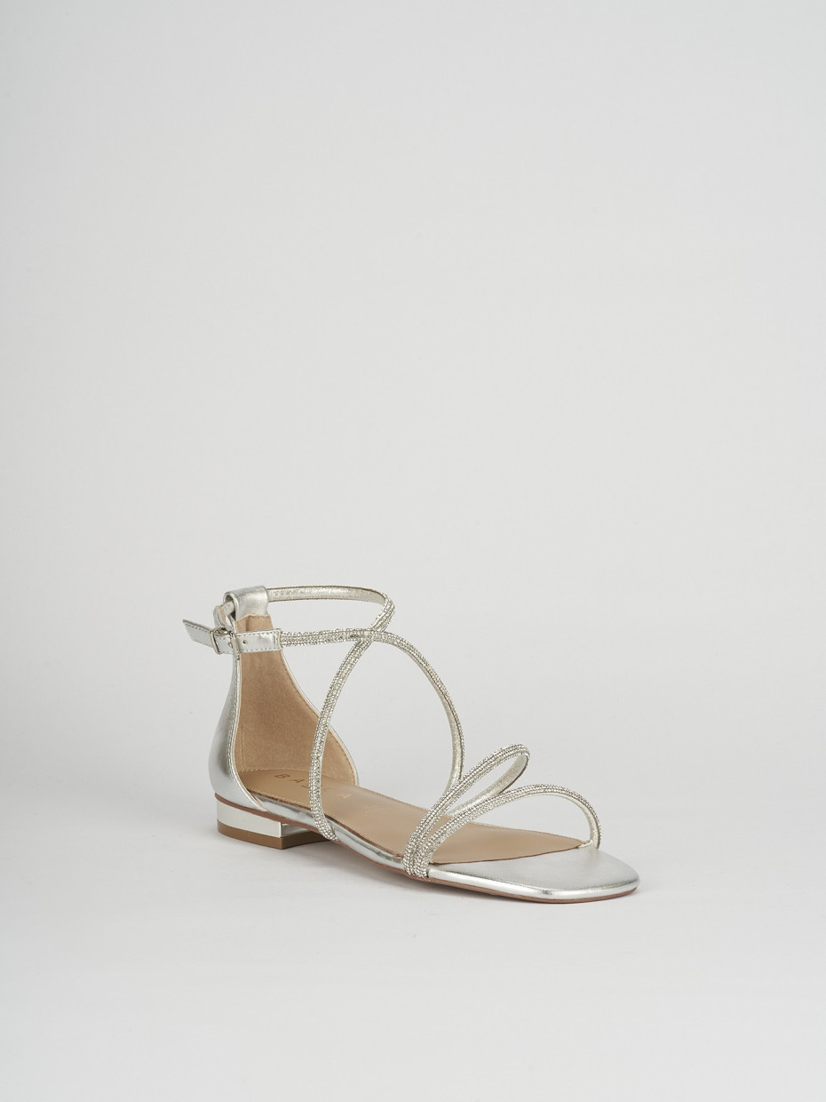 Low heel sandals heel 1 cm silver leather