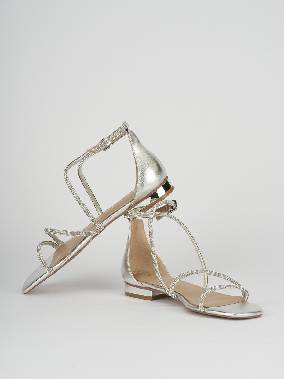 Low heel sandals heel 1 cm silver leather