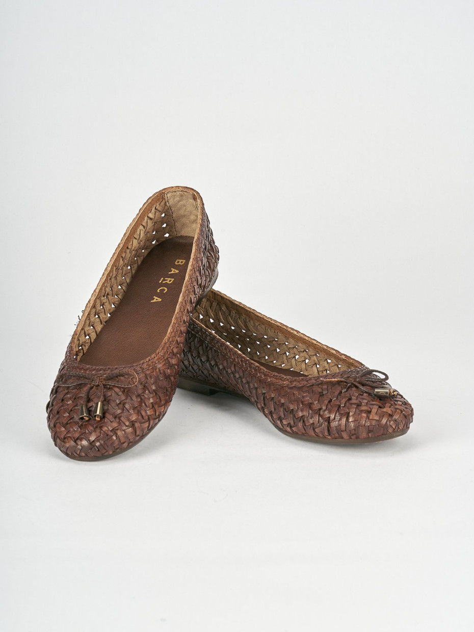 Flat shoes heel 1 cm brown leather