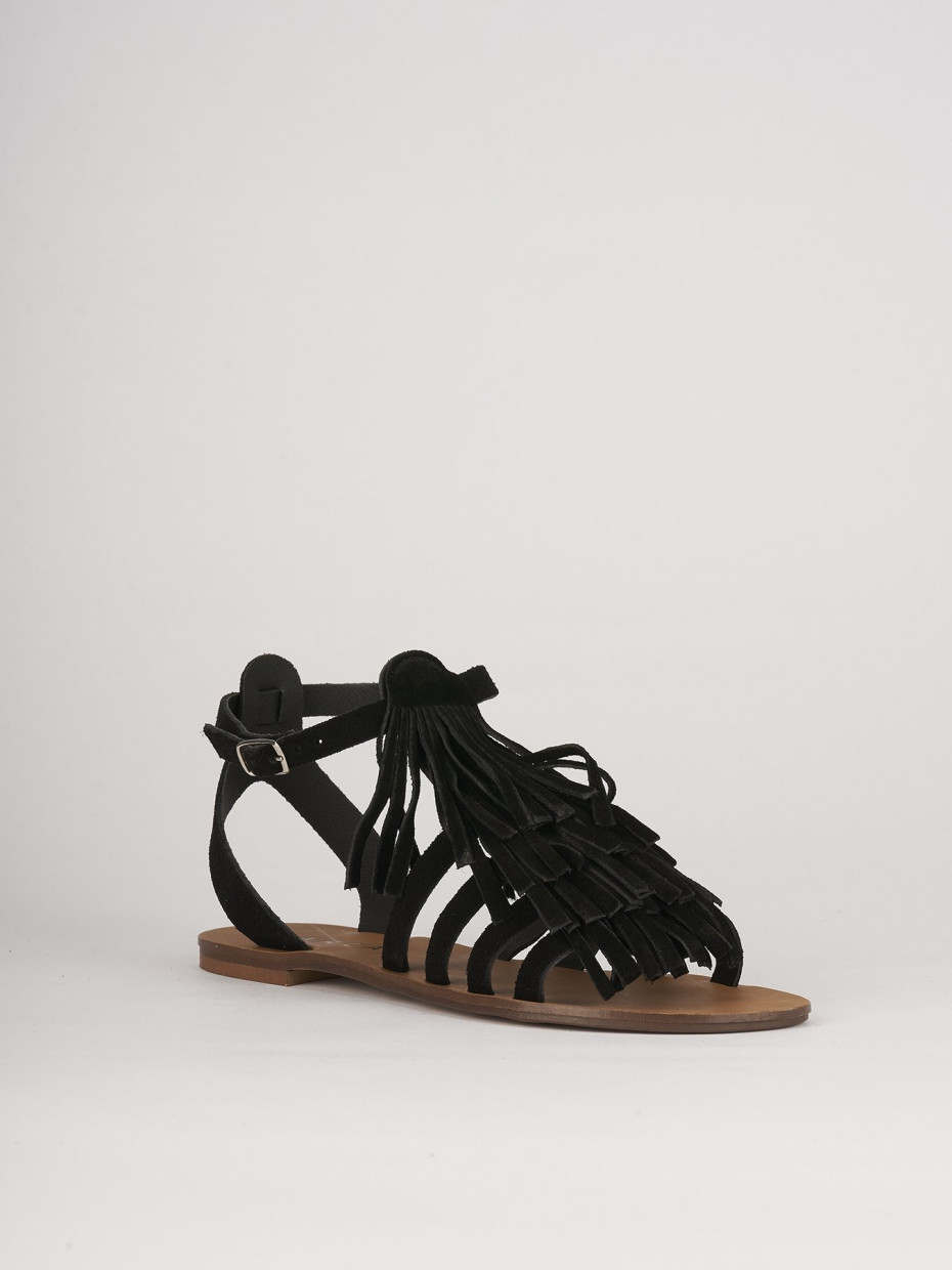 Low heel sandals heel 1 cm black chamois