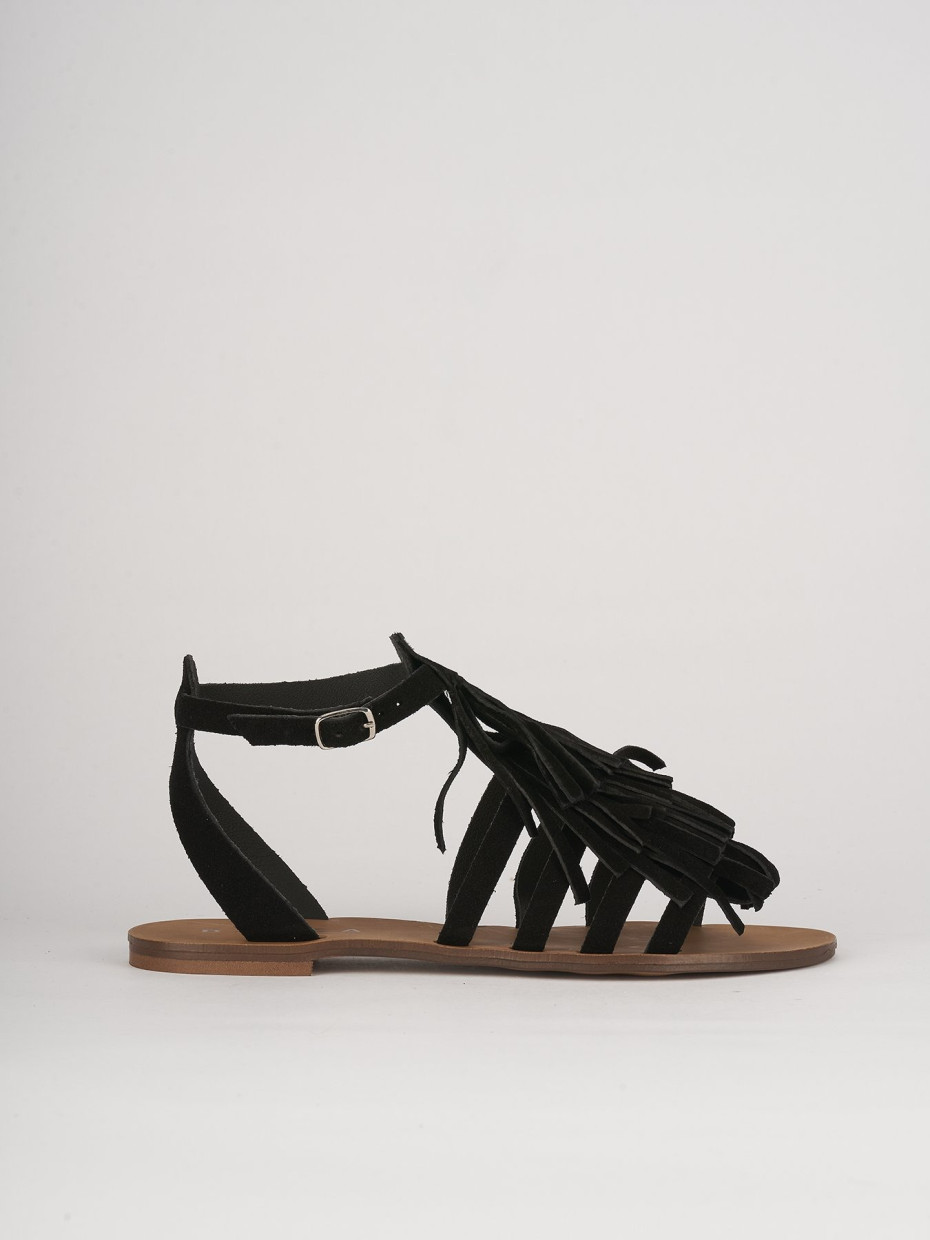 Low heel sandals heel 1 cm black chamois