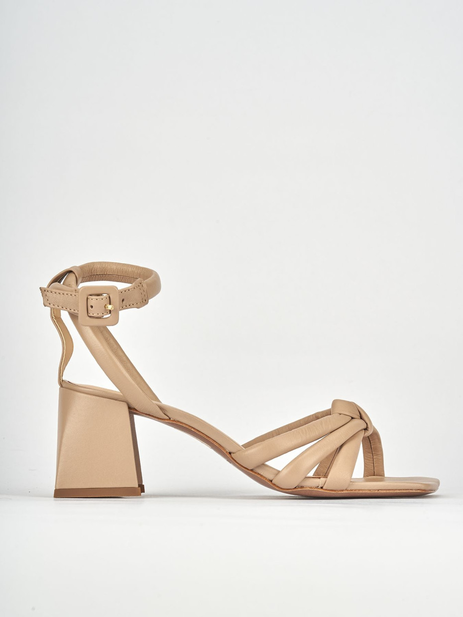 High heel sandals heel 6 cm beige leather