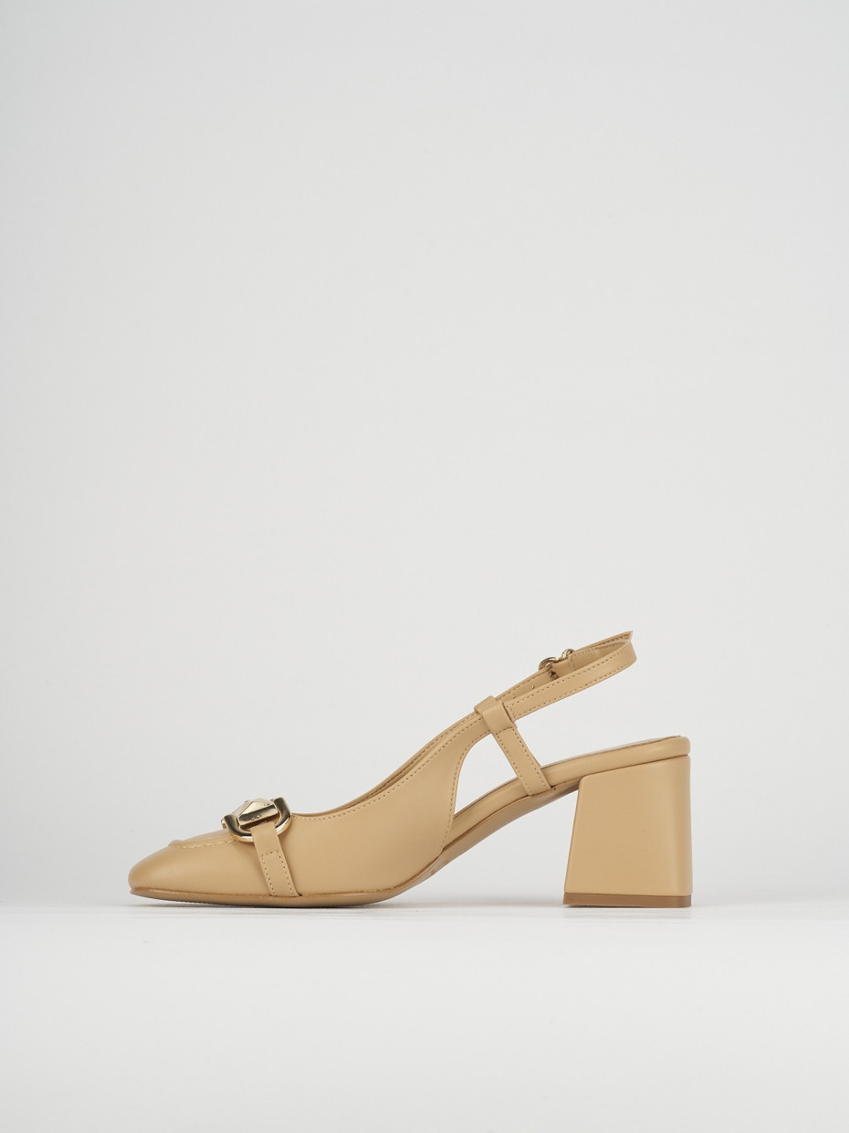 Décolleté e slingback tacco 6cm pelle marrone