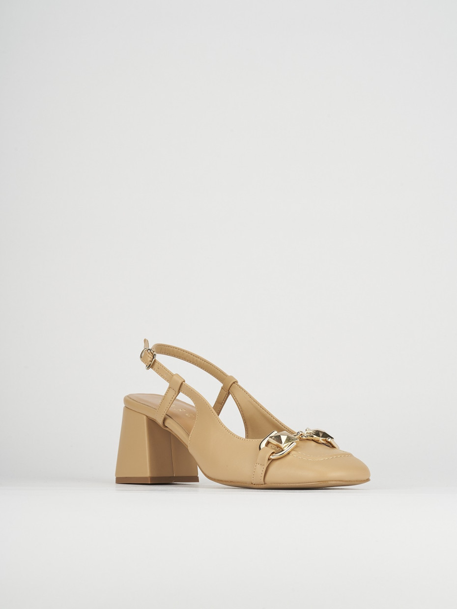 Décolleté e slingback tacco 6cm pelle marrone