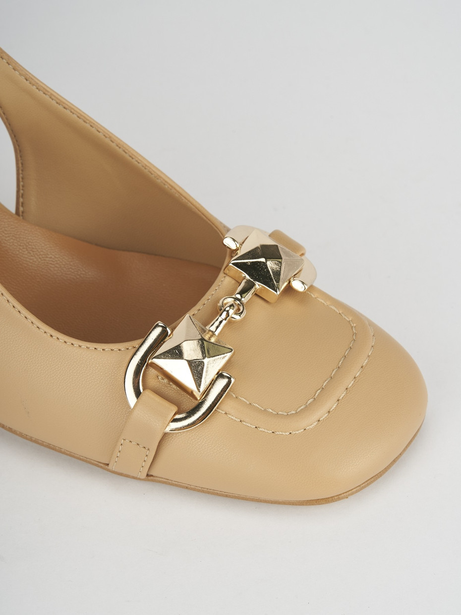 Décolleté e slingback tacco 6cm pelle marrone