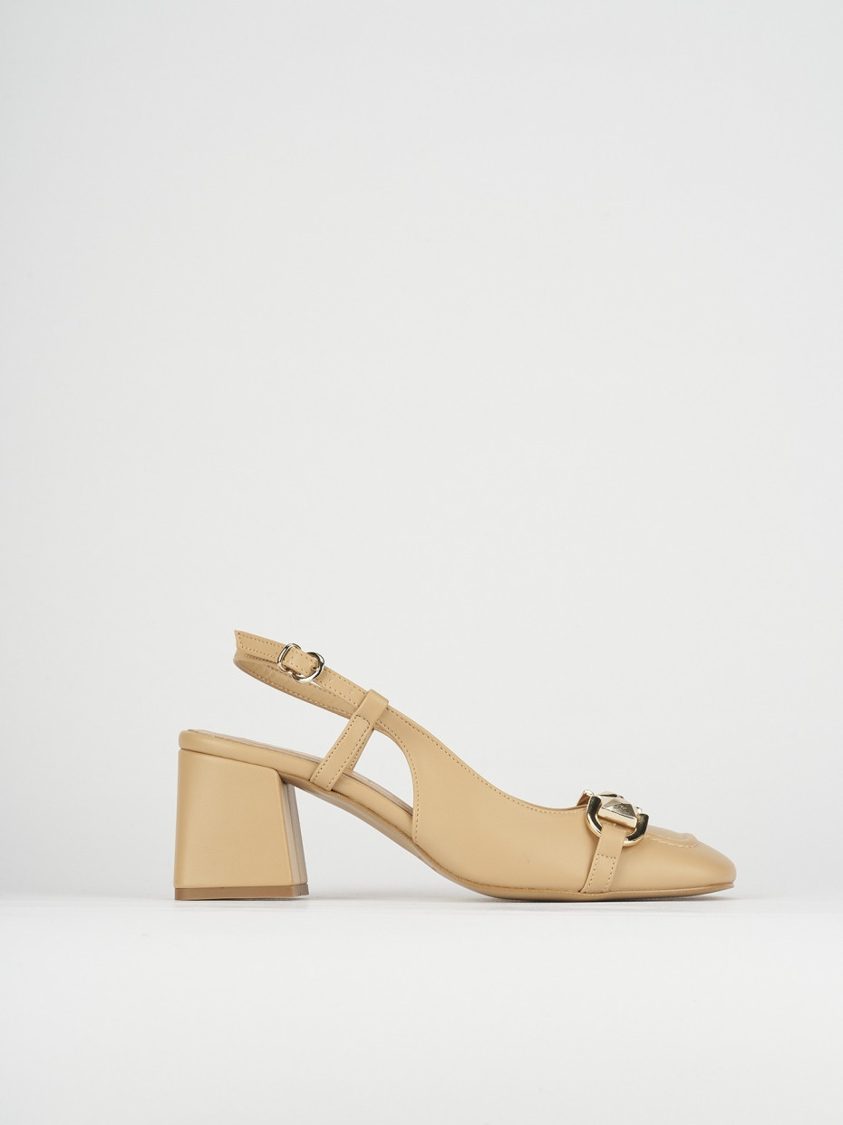 Décolleté e slingback tacco 6cm pelle marrone