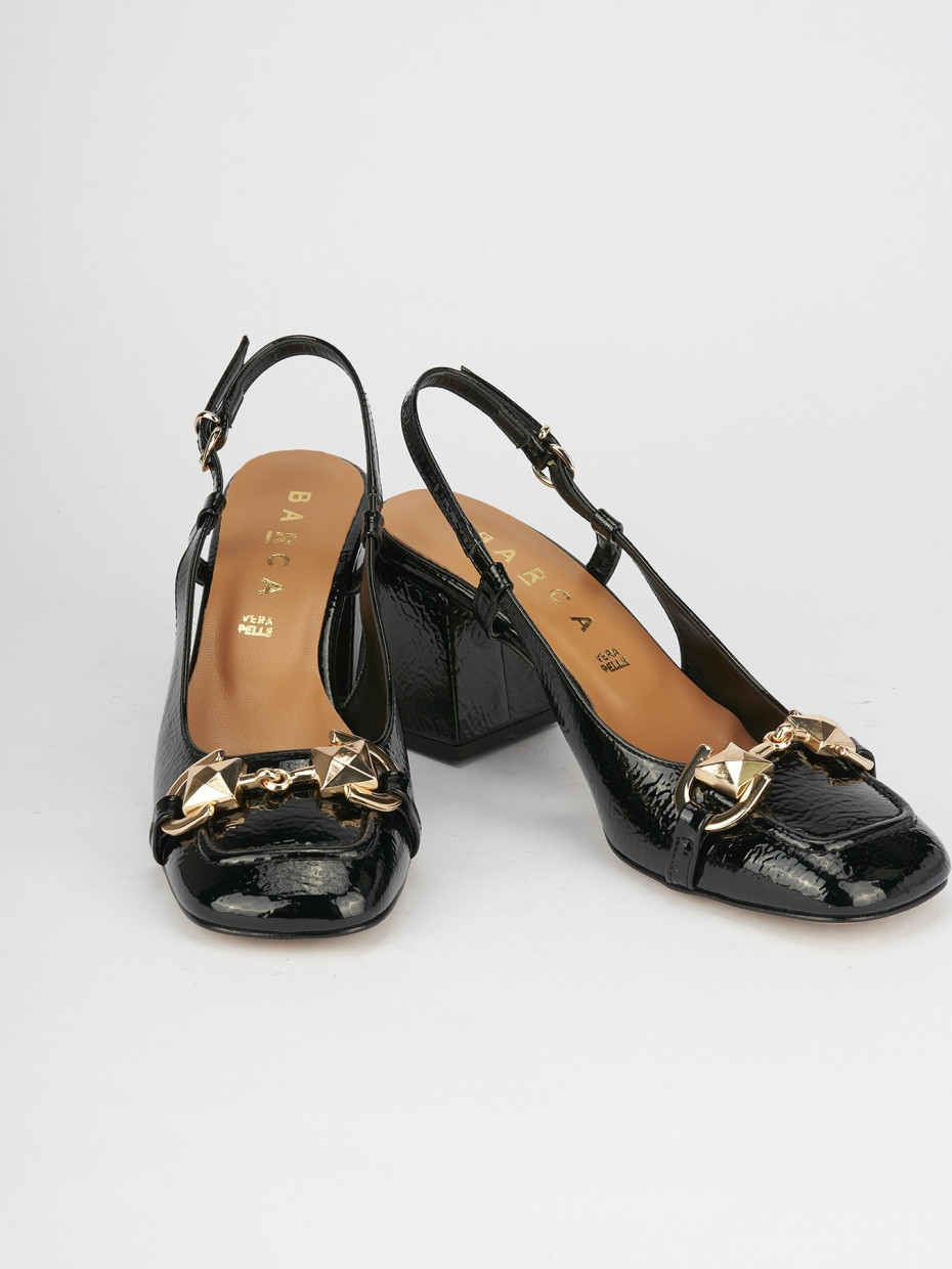 Décolleté e slingback tacco 6cm vernice nero