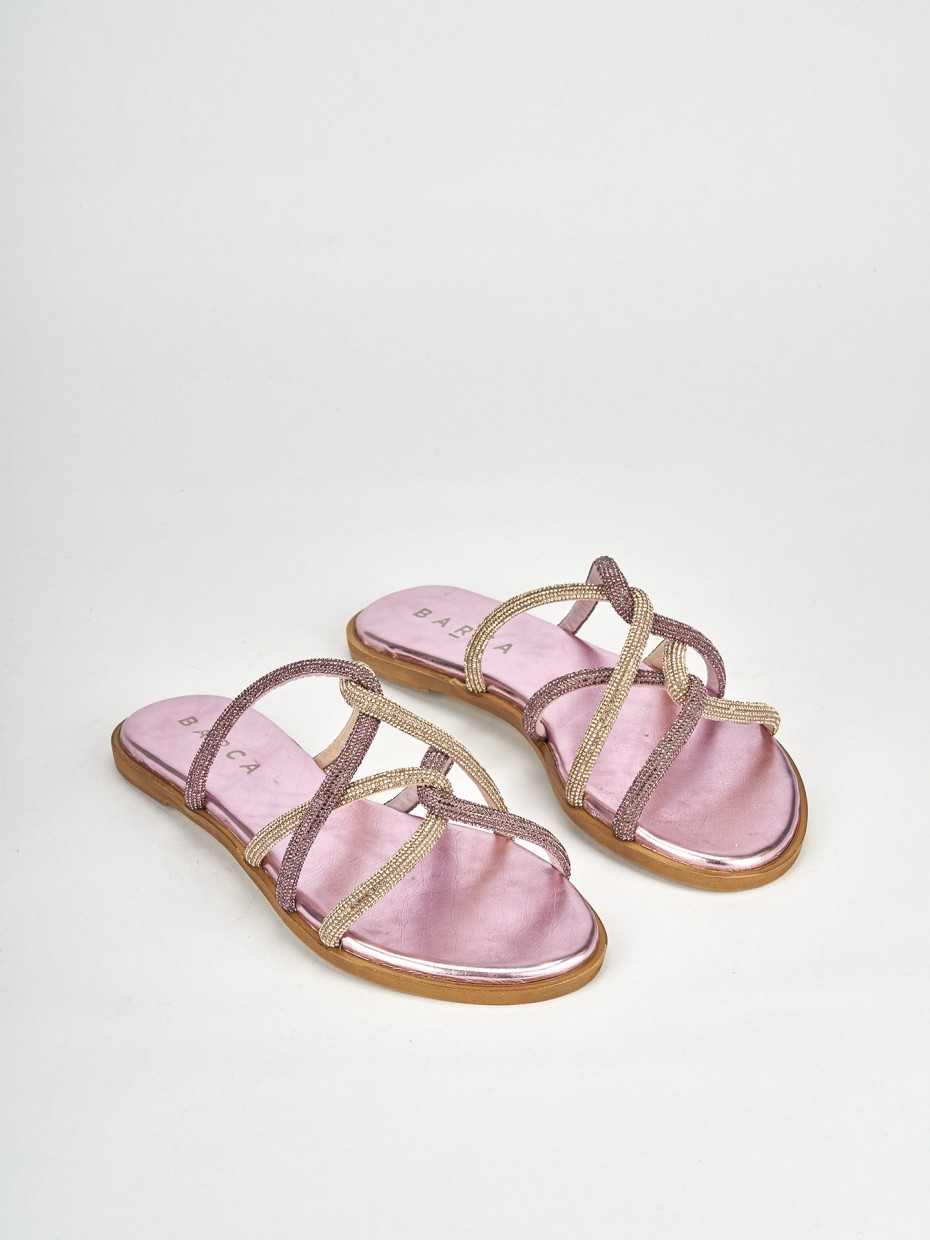 Slippers heel 1 cm pink leather