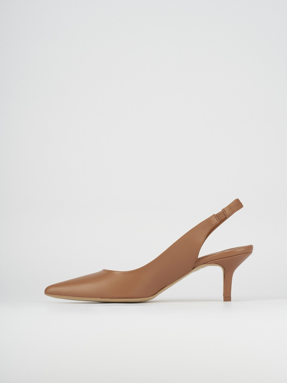 Slingback decoltè tacco 5 cm marrone pelle