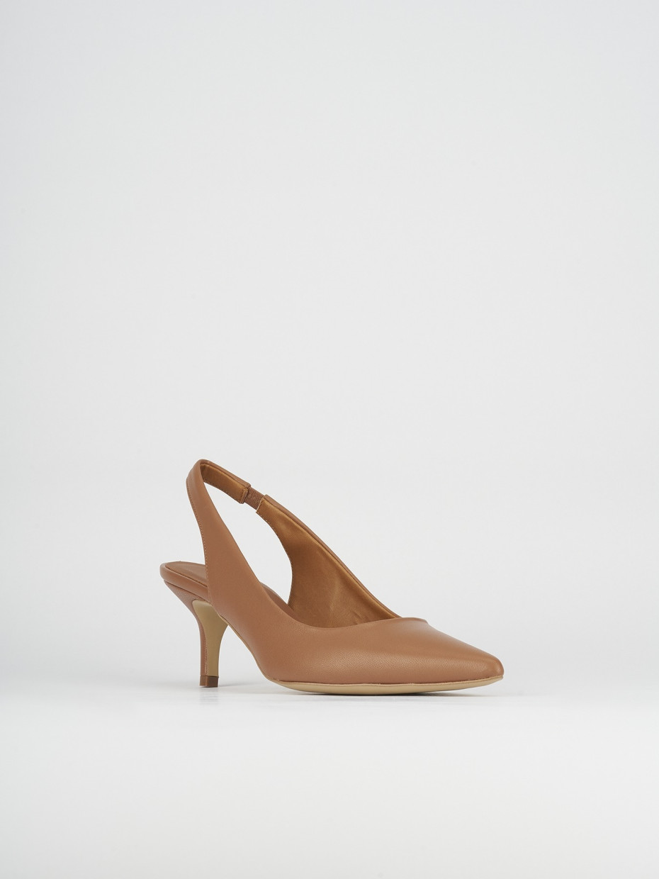 Slingback decoltè tacco 5 cm marrone pelle