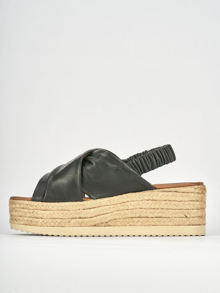 Sandali zeppa tacco 5cm pelle nero