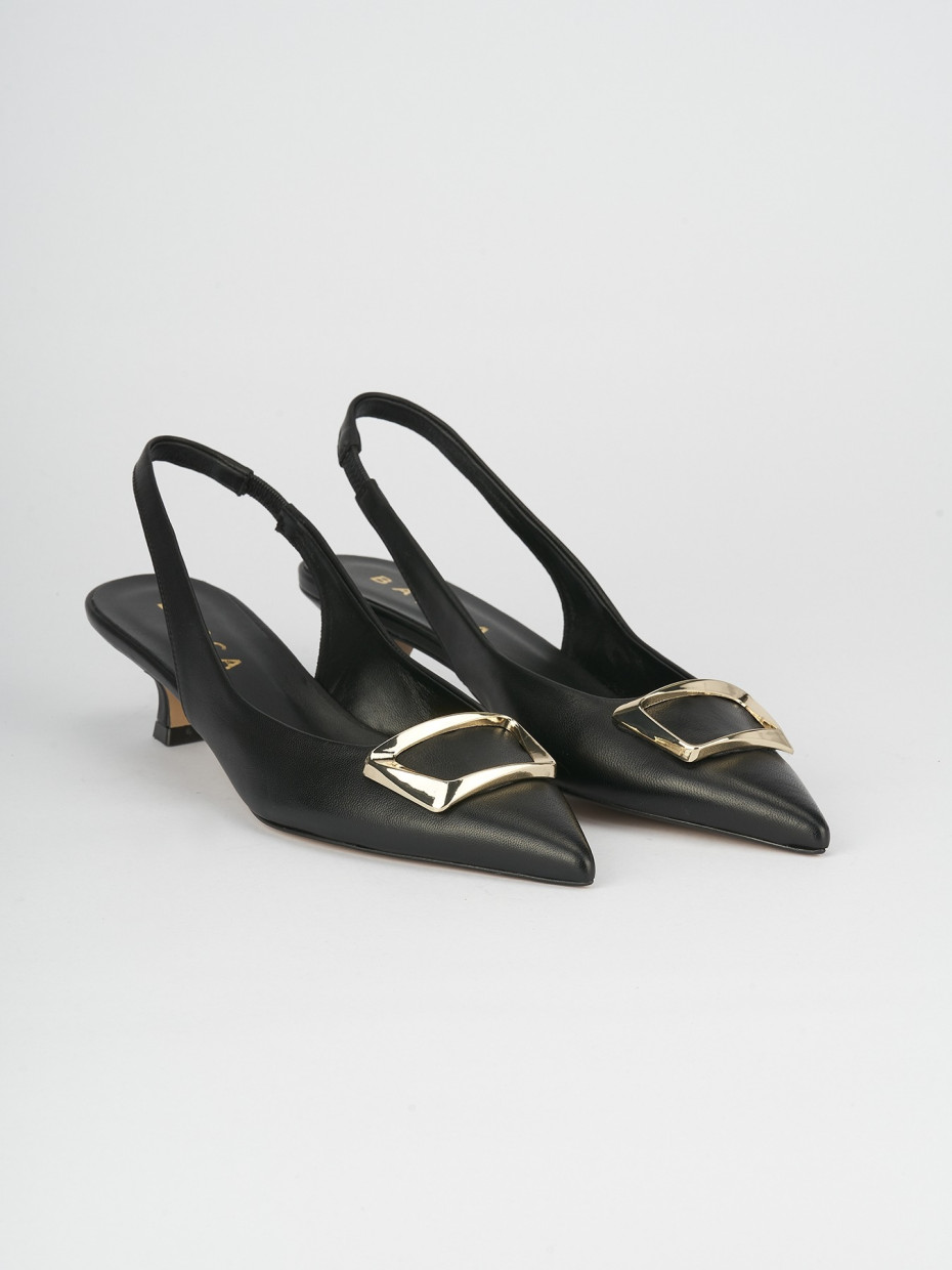 Slingback decoltè tacco 5 cm nero pelle