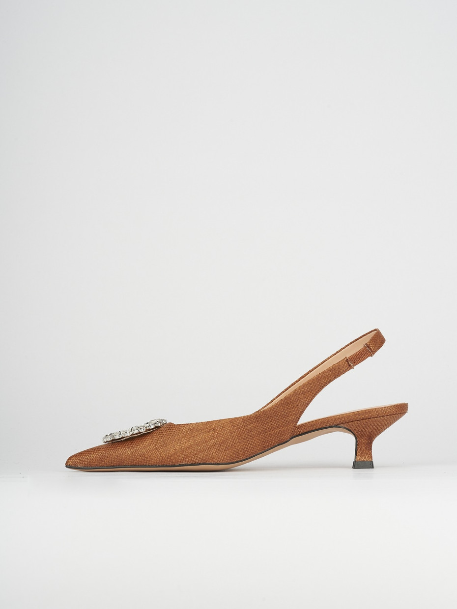 Décolleté e slingback tacco 5cm pelle marrone