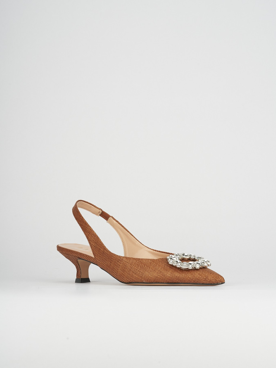 Décolleté e slingback tacco 5cm pelle marrone
