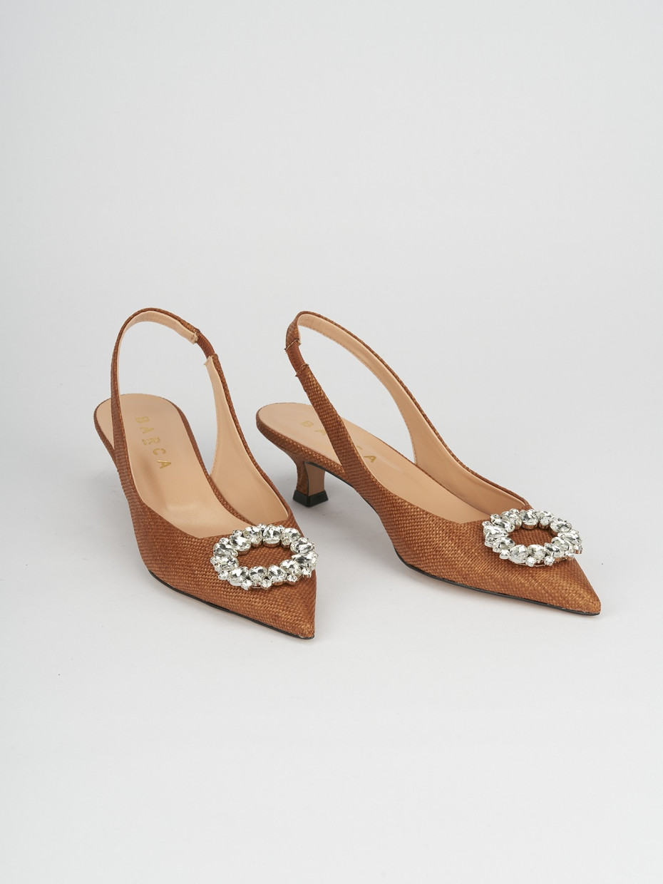 Décolleté e slingback tacco 5cm pelle marrone
