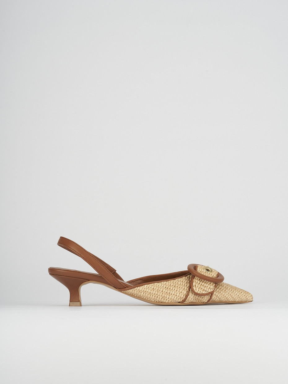 Décolleté e slingback tacco 5cm pelle marrone