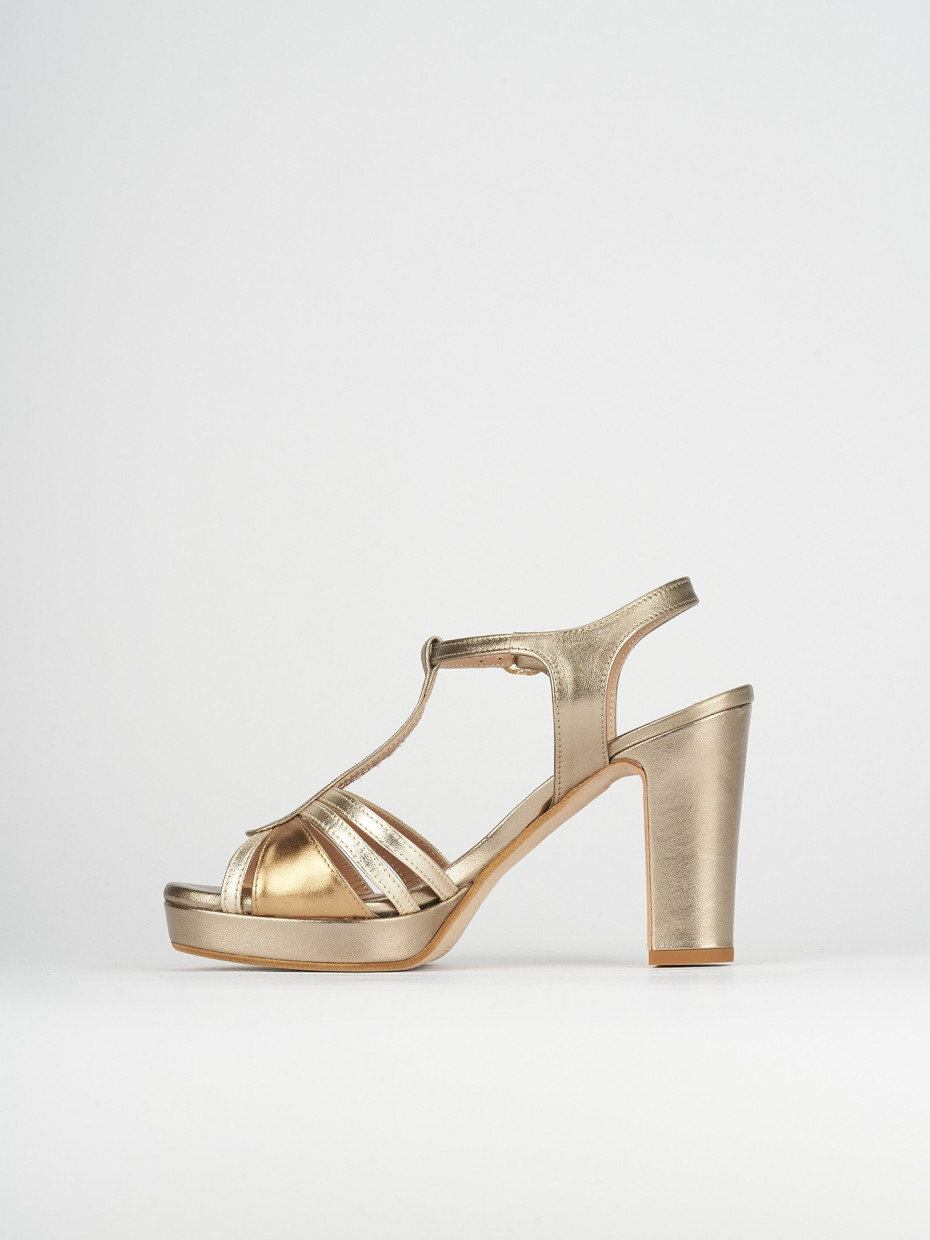 High heel sandals heel 8 cm gold leather