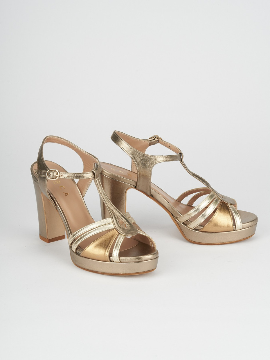 High heel sandals woman heel 8 cm gold leather Barca Stores