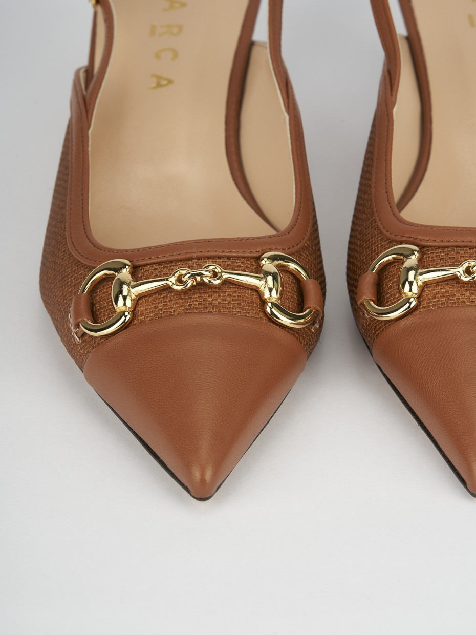 Décolleté e slingback tacco 5cm pelle marrone