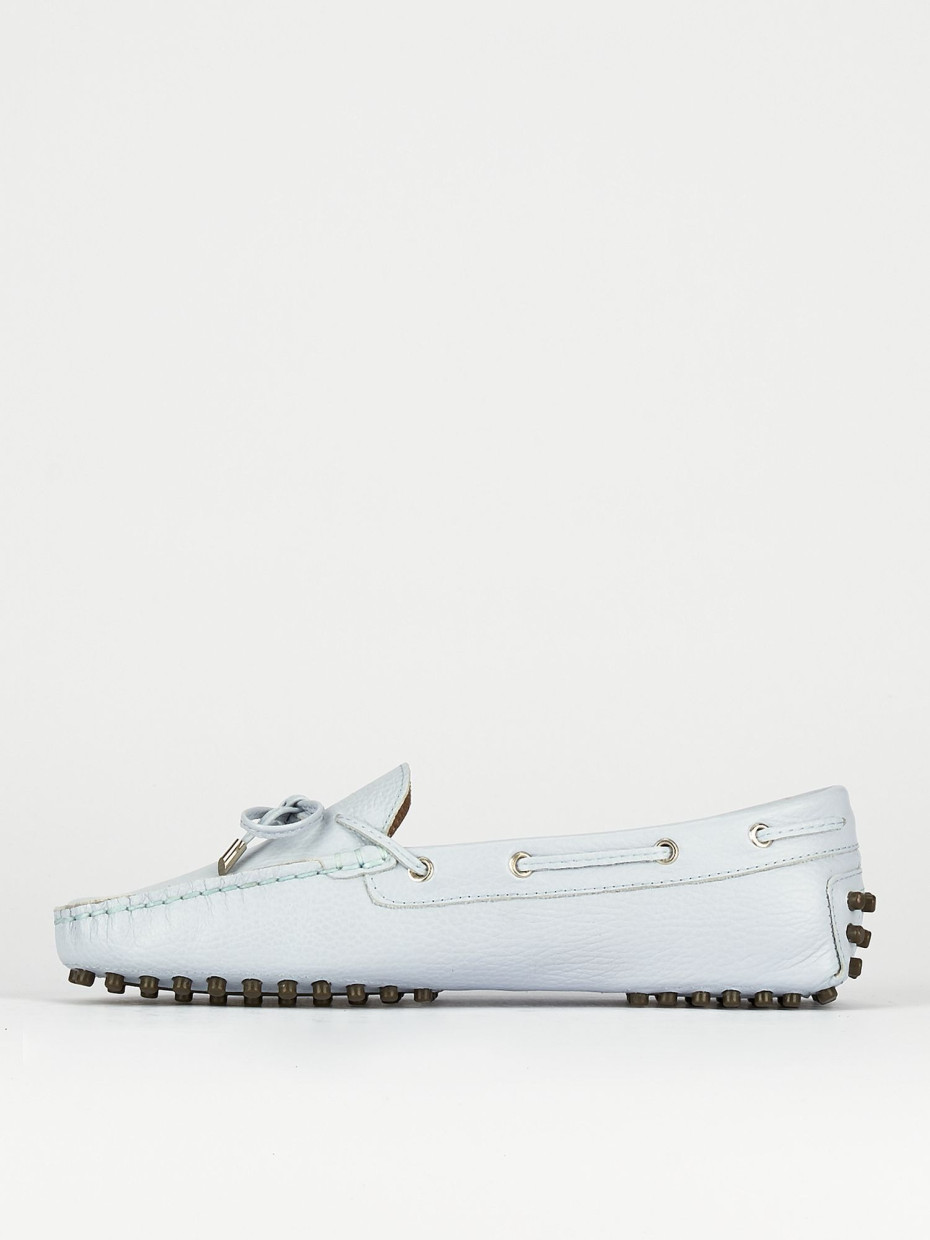 Mocassino tacco 1 cm azzurro camoscio