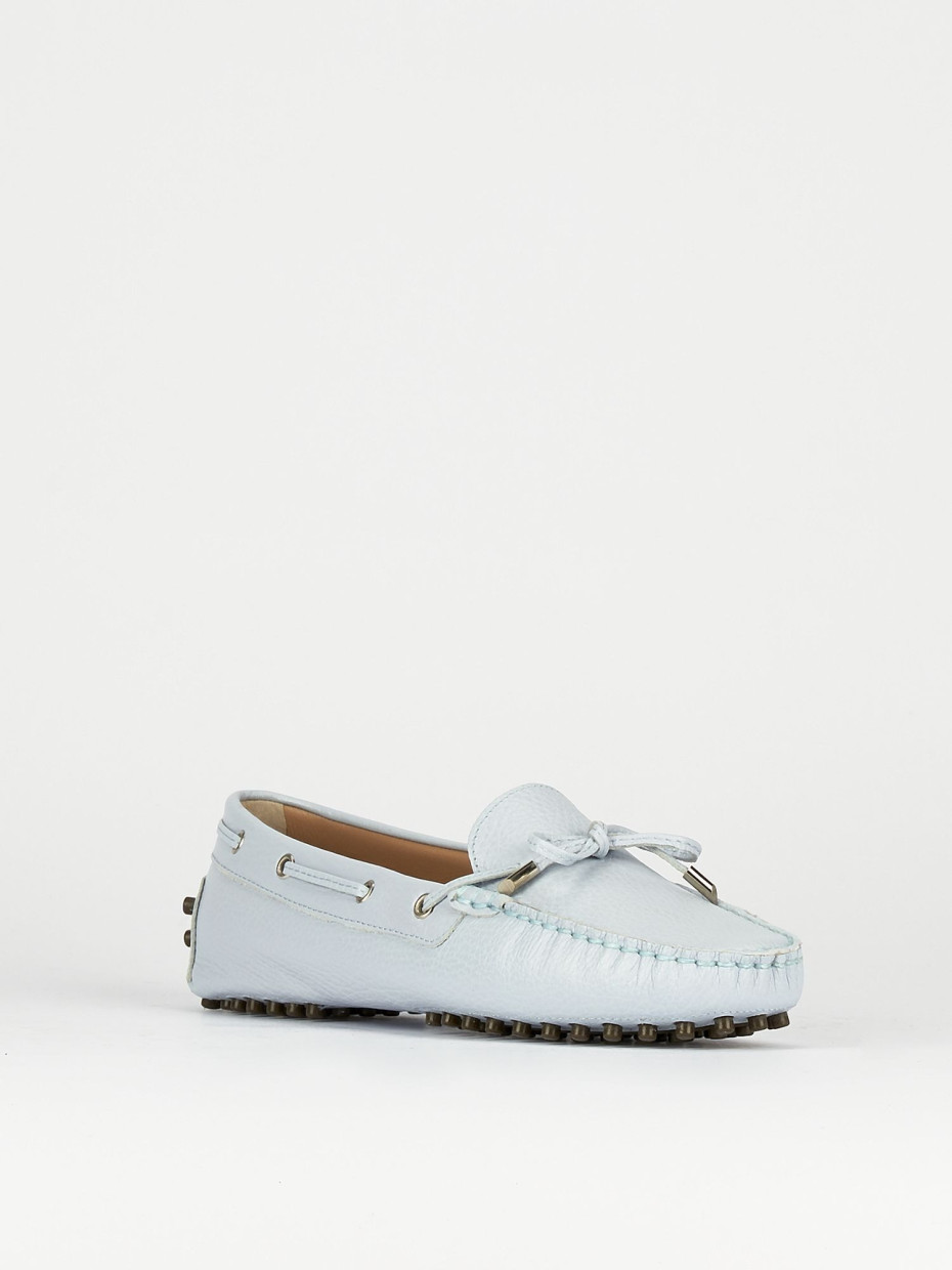 Mocassino tacco 1 cm azzurro camoscio
