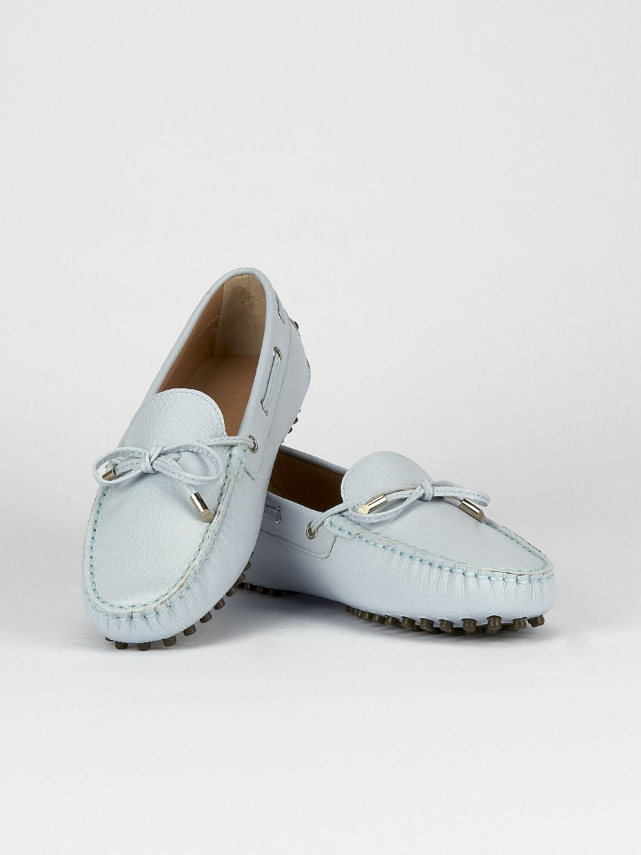 Mocassino tacco 1 cm azzurro camoscio