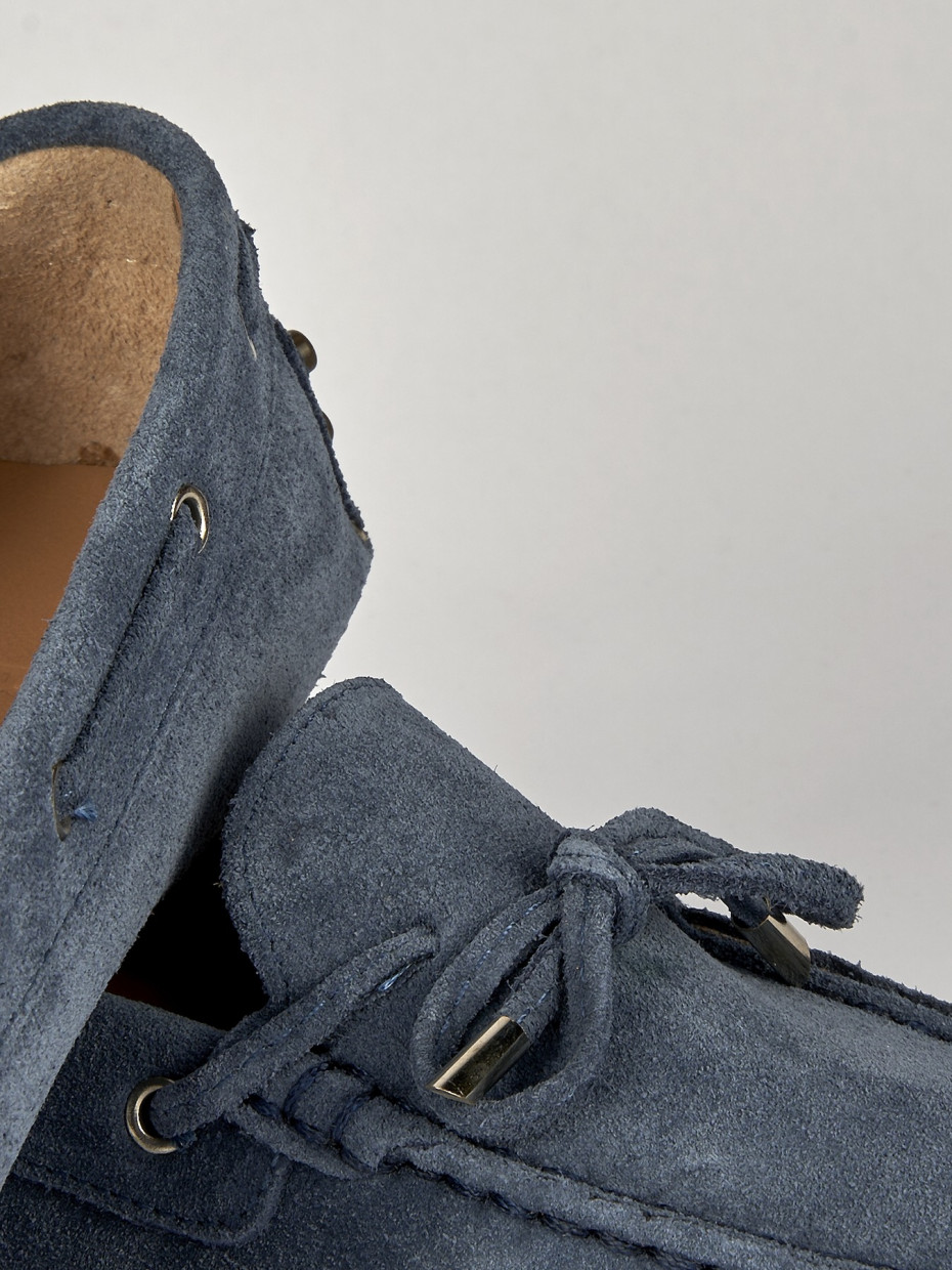 Mocassino tacco 1 cm jeans camoscio