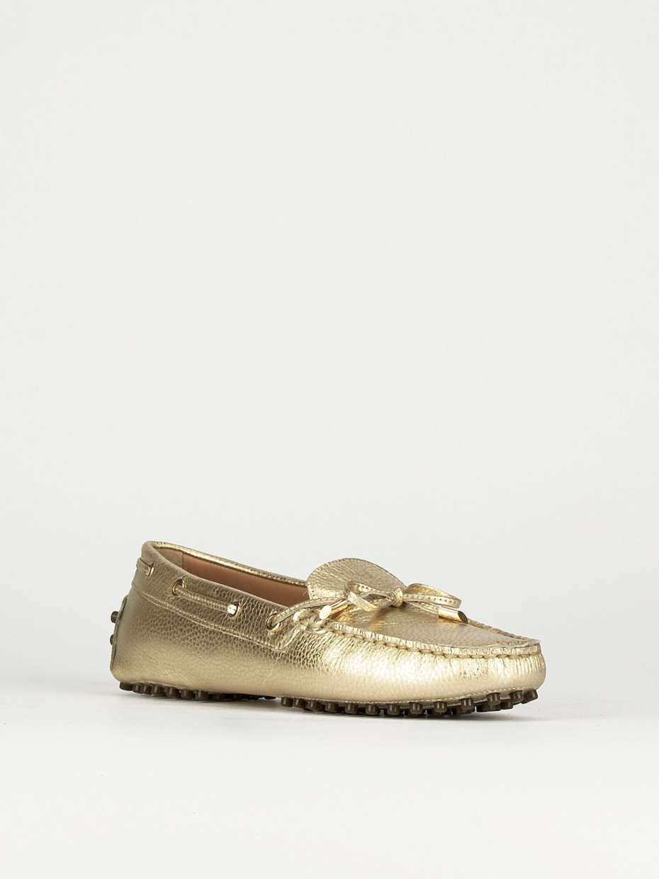 Mocassino tacco 1 cm oro pelle
